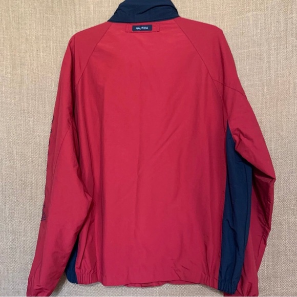 Nautica Red Windbreaker with Navy Collar Large - Picture 8 of 8
